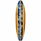 Handmade Deep Blue Hibiscus Wooden Surfboard for Ocean Surfing.