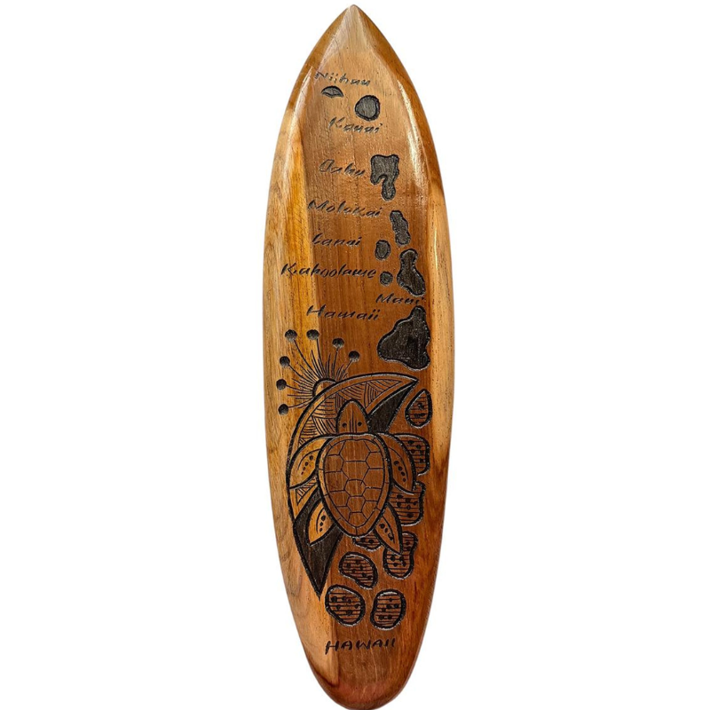 Hand-Carved Acacia Wood Surfboard Wall Decor, Wooden Coastal Wall Art, 20 Inch