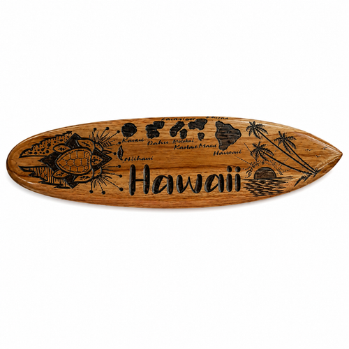 Hand-Carved Acacia Wood Surfboard Wall Decor, Wooden Coastal Wall Art, 20 Inch