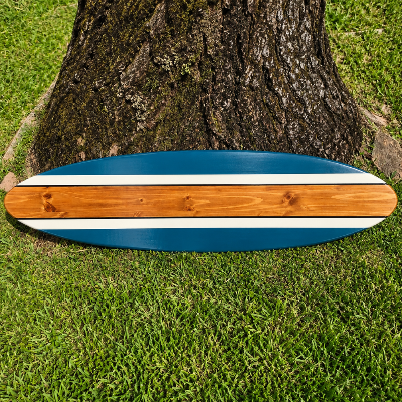 Seaside Blue Wooden Surfboard Wall Art, Handmade Coastal Surfboard Decor