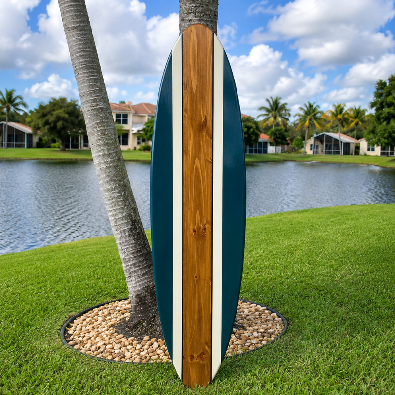Seaside Blue Wooden Surfboard Wall Art, Handmade Coastal Surfboard Decor