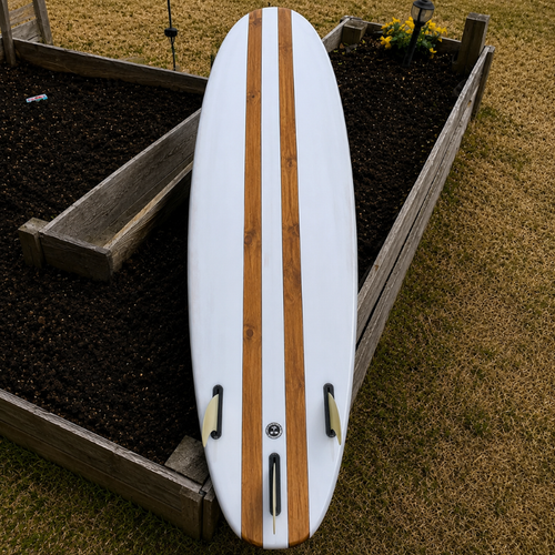 Handmade Distressed White Wooden Surfboard for Ocean Surfing.