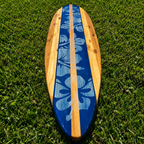 Handmade Deep Blue Hibiscus Wooden Surfboard for Ocean Surfing.