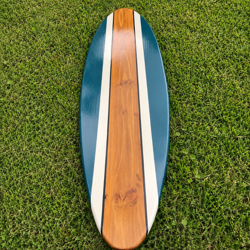 Seaside Blue Wooden Surfboard Wall Art, Handmade Coastal Surfboard Decor
