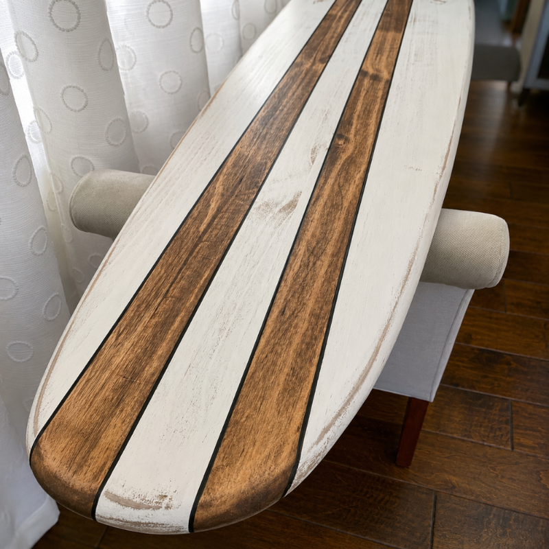 Distressed White Wooden Surfboard Wall Art, Handmade Coastal Surfboard Decor