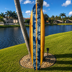 Handmade Deep Blue Hibiscus Wooden Surfboard for Ocean Surfing.