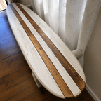 Handmade Distressed White Wooden Surfboard for Ocean Surfing.