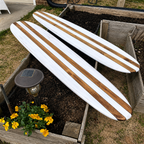Handmade Distressed White Wooden Surfboard for Ocean Surfing.
