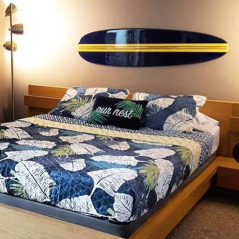 Navy Blue Wooden Surfboard Wall Art, Coastal Surfboard Wall Hanging Decor