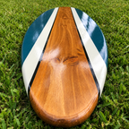 Seaside Blue Handmade Wooden Surfboard for Ocean Surfing.