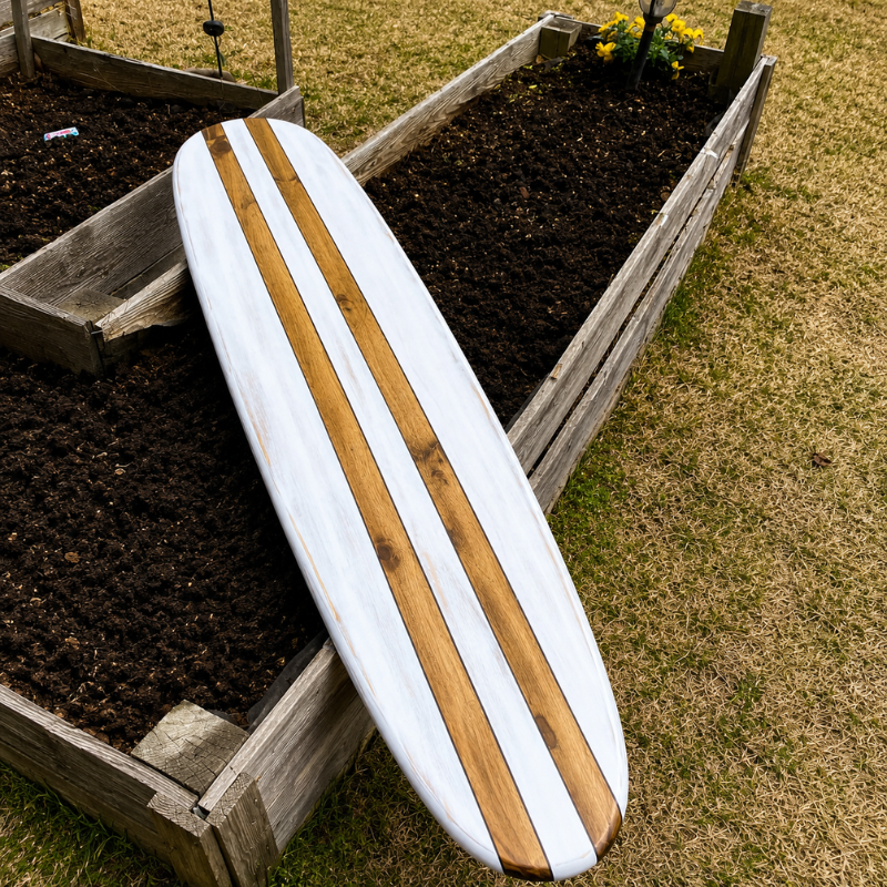 Distressed White Wooden Surfboard Wall Art, Handmade Coastal Surfboard Decor