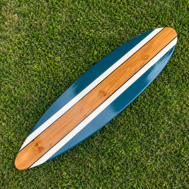 Seaside Blue Wooden Surfboard Wall Art, Handmade Coastal Surfboard Decor