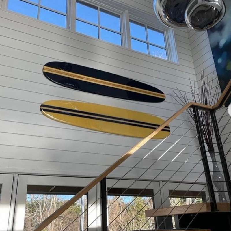 Navy Blue Wooden Surfboard Wall Art, Coastal Surfboard Wall Hanging Decor