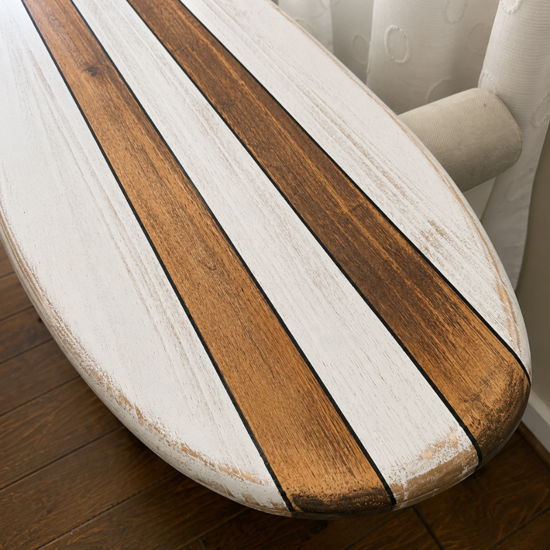 Distressed White Wooden Surfboard Wall Art, Handmade Coastal Surfboard Decor