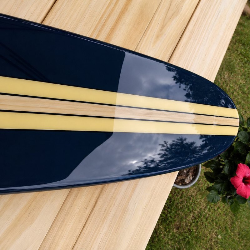 Navy Blue Wooden Surfboard Wall Art, Coastal Surfboard Wall Hanging Decor